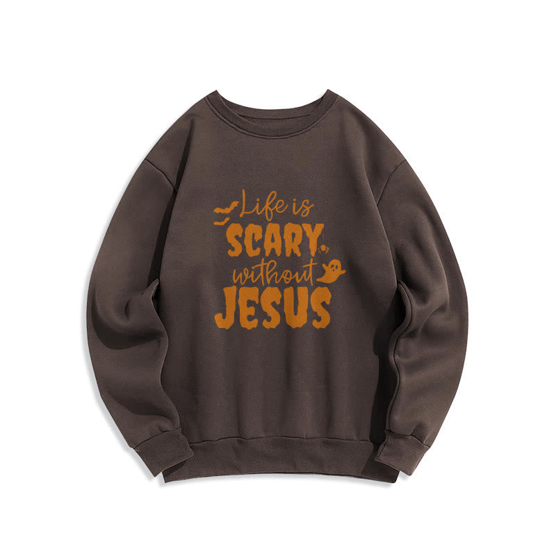 Christianartworkshop Life Is Scary Without Jesus Fleece Lined Polyester Sweatshirt - Brown - 2XL - image 6