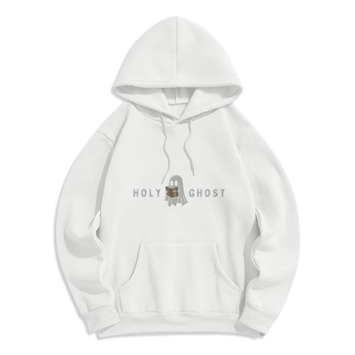 Christianartworkshop Holy Ghost Whimsical Ghost Art Fleece Lined Polyester Hoodie - White - 2XL - image 3