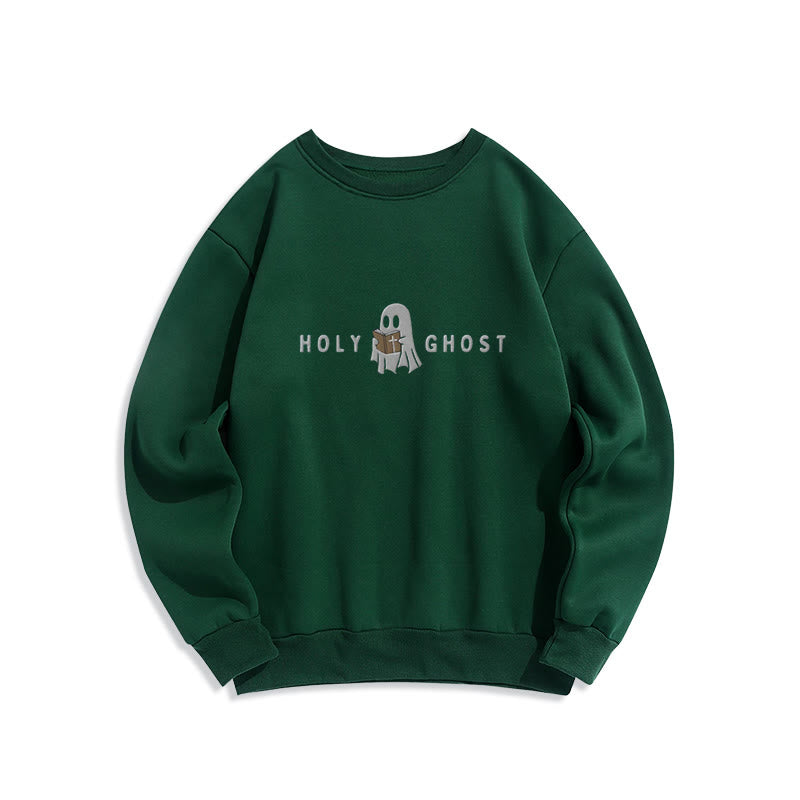Christianartworkshop Holy Ghost Whimsical Ghost Art Fleece Lined Polyester Sweatshirt - Green - 2XL - image 7