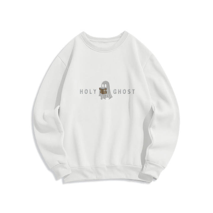 Christianartworkshop Holy Ghost Whimsical Ghost Art Fleece Lined Polyester Sweatshirt - White - 2XL - image 3