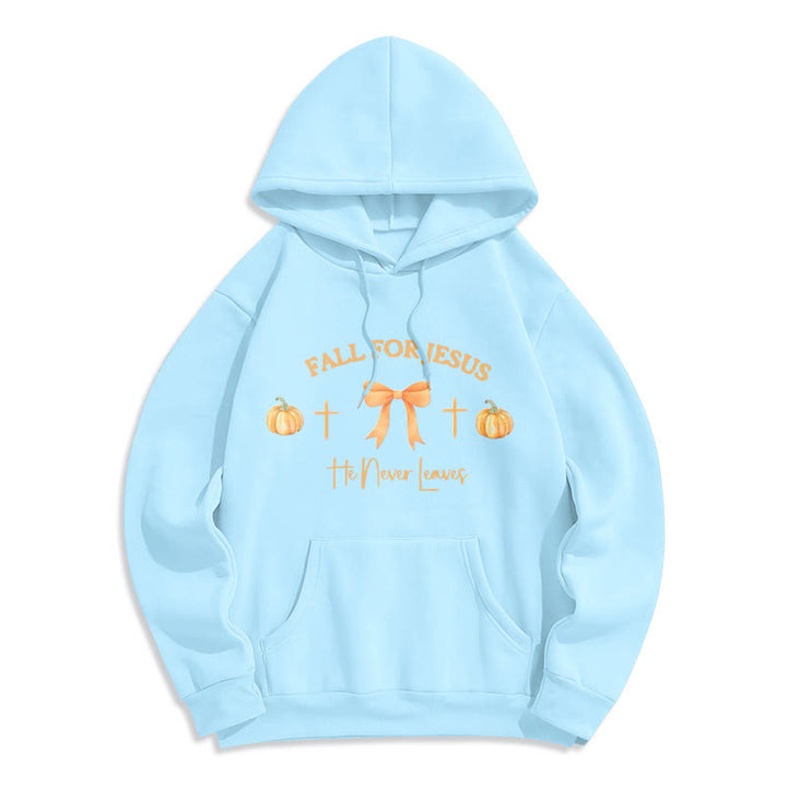 Christianartworkshop Fall For Jesus Pumpkin Cross & Bow Fleece Lined Polyester Hoodie - Blue - 2XL - image 4