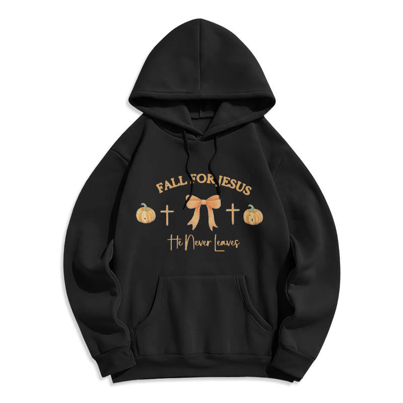 Christianartworkshop Fall For Jesus Pumpkin Cross & Bow Fleece Lined Polyester Hoodie - Black - 2XL - image 5
