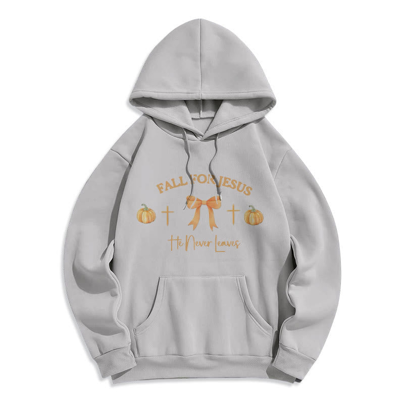 Christianartworkshop Fall For Jesus Pumpkin Cross & Bow Fleece Lined Polyester Hoodie - Grey - 2XL - image 9