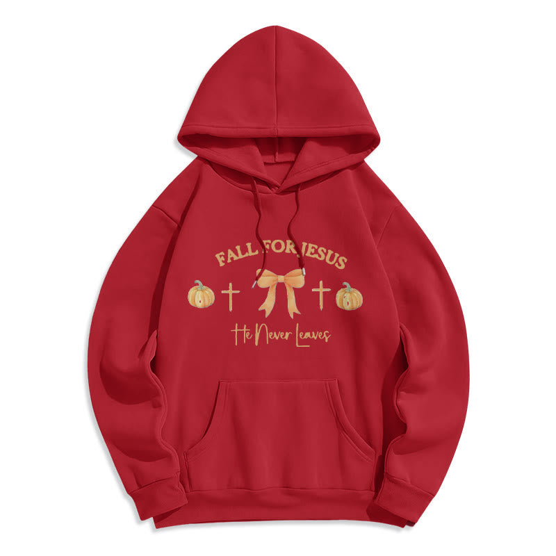 Christianartworkshop Fall For Jesus Pumpkin Cross & Bow Fleece Lined Polyester Hoodie - Red - 2XL - image 8
