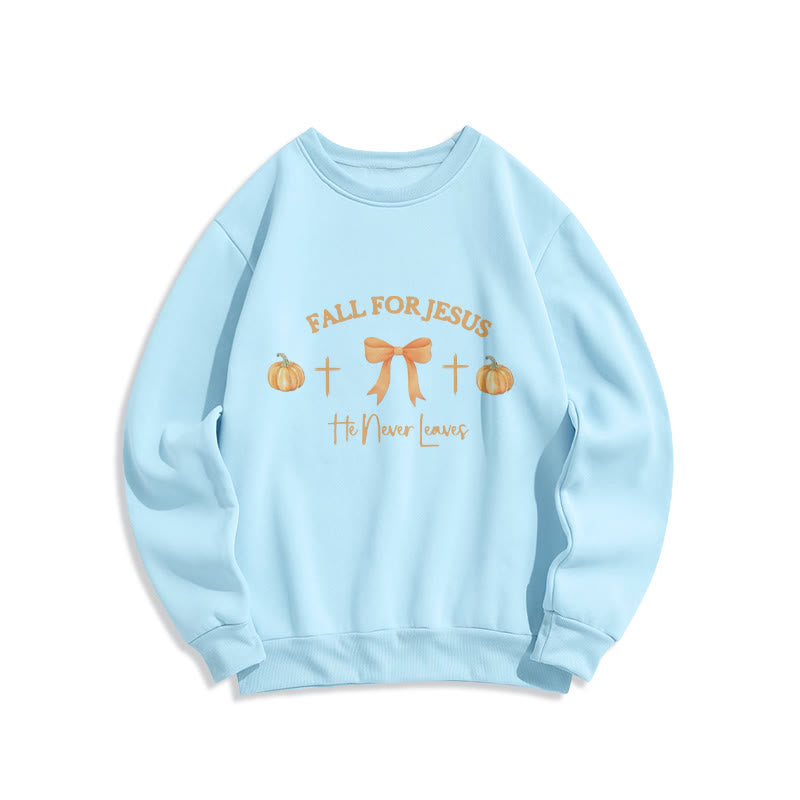 Christianartworkshop Fall For Jesus Pumpkin Cross & Bow Fleece Lined Polyester Sweatshirt - Blue - 2XL - image 3