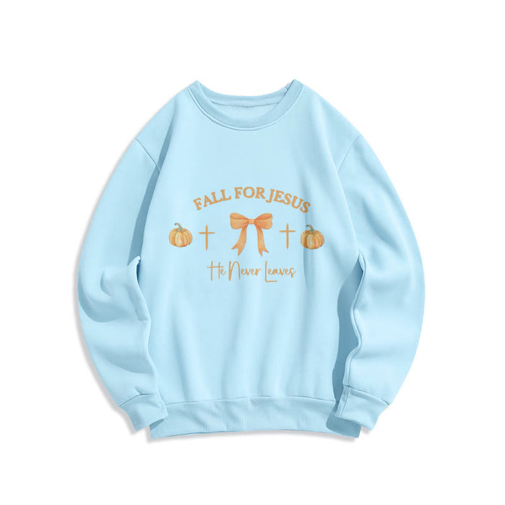 Christianartworkshop Fall For Jesus Pumpkin Cross & Bow Fleece Lined Polyester Sweatshirt - Blue - 2XL - image 3
