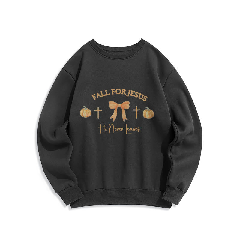 Christianartworkshop Fall For Jesus Pumpkin Cross & Bow Fleece Lined Polyester Sweatshirt - Black - 2XL - image 5