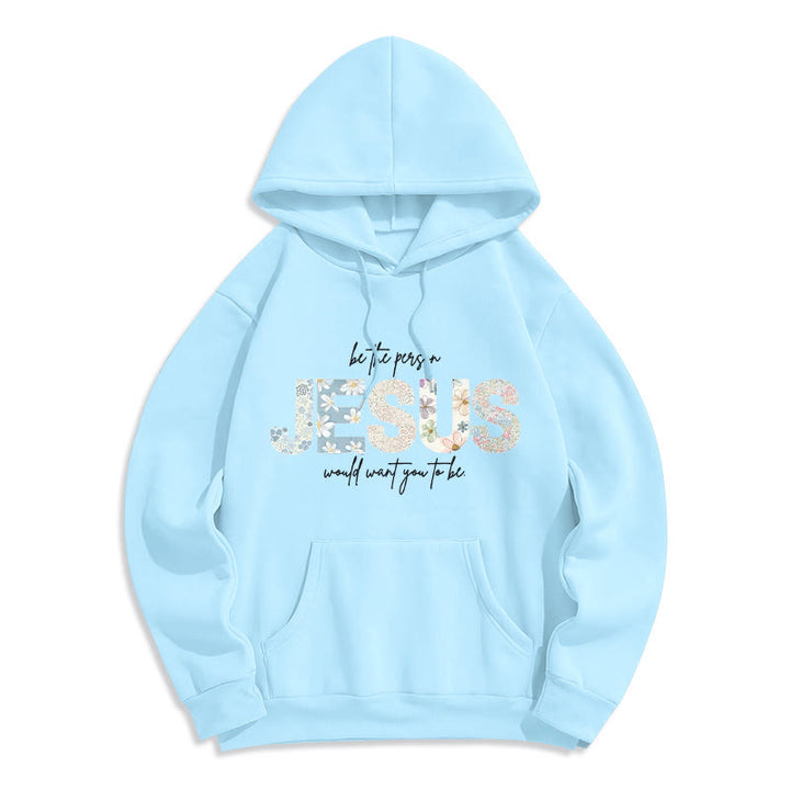 Christianartworkshop Floral Faith Jesus-Centered Fleece Lined Polyester Hoodie - Blue - 2XL - image 8