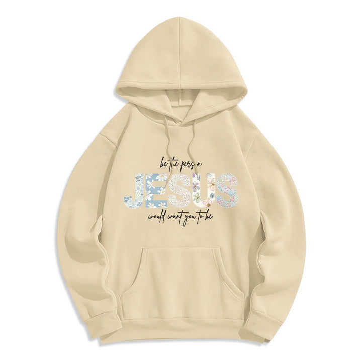 Christianartworkshop Floral Faith Jesus-Centered Fleece Lined Polyester Hoodie - Beige - 2XL - image 8