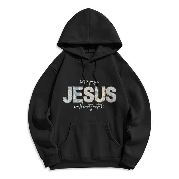 Christianartworkshop Floral Faith Jesus-Centered Fleece Lined Polyester Hoodie - Black - 2XL - image 3