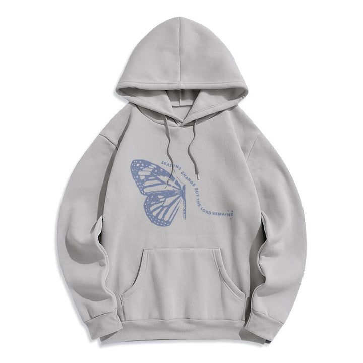 Christianartworkshop Seasons Change Lord Remains Butterfly Motif Fleece Lined Polyester Hoodie - Grey - 2XL - image 8
