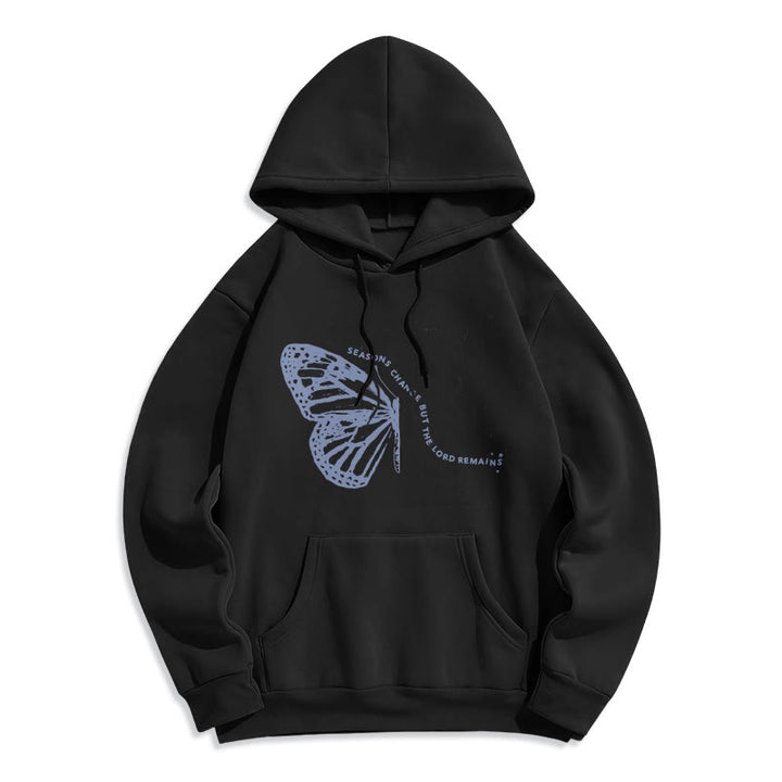 Christianartworkshop Seasons Change Lord Remains Butterfly Motif Fleece Lined Polyester Hoodie - Black - 2XL - image 5