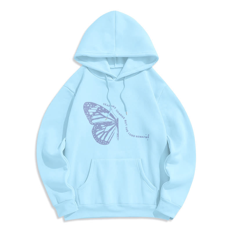 Christianartworkshop Seasons Change Lord Remains Butterfly Motif Fleece Lined Polyester Hoodie - Blue - 2XL - image 2