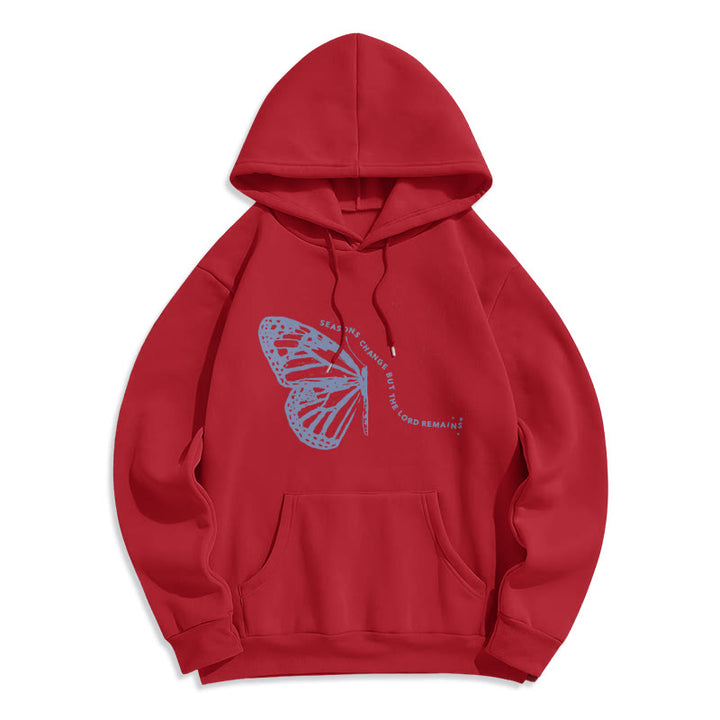 Christianartworkshop Seasons Change Lord Remains Butterfly Motif Fleece Lined Polyester Hoodie - Red - 2XL - image 8