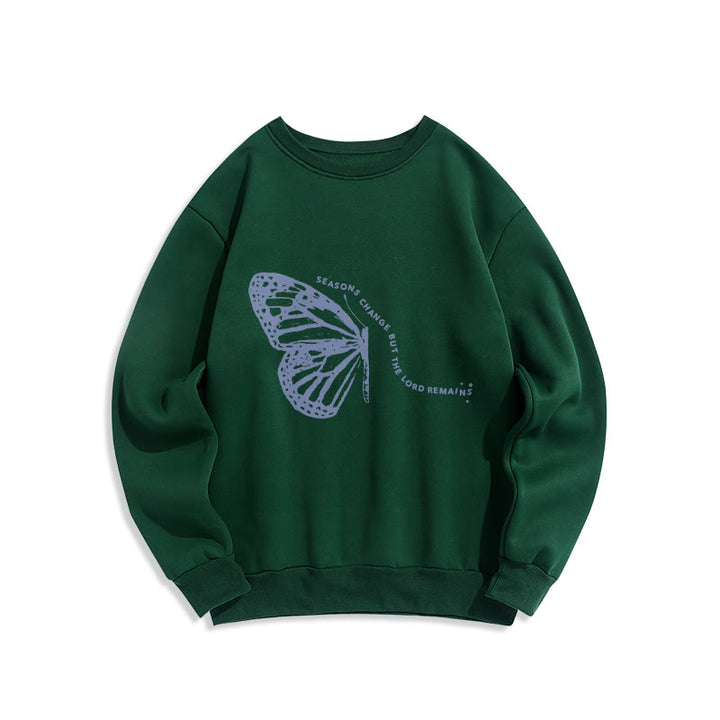Christianartworkshop Seasons Change Lord Remains Butterfly Motif Fleece Lined Polyester Sweatshirt - Green - 2XL - image 6