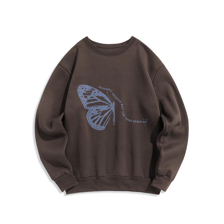Christianartworkshop Seasons Change Lord Remains Butterfly Motif Fleece Lined Polyester Sweatshirt - Brown - 2XL - image 5