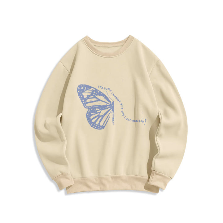 Christianartworkshop Seasons Change Lord Remains Butterfly Motif Fleece Lined Polyester Sweatshirt - Beige - 2XL - image 4