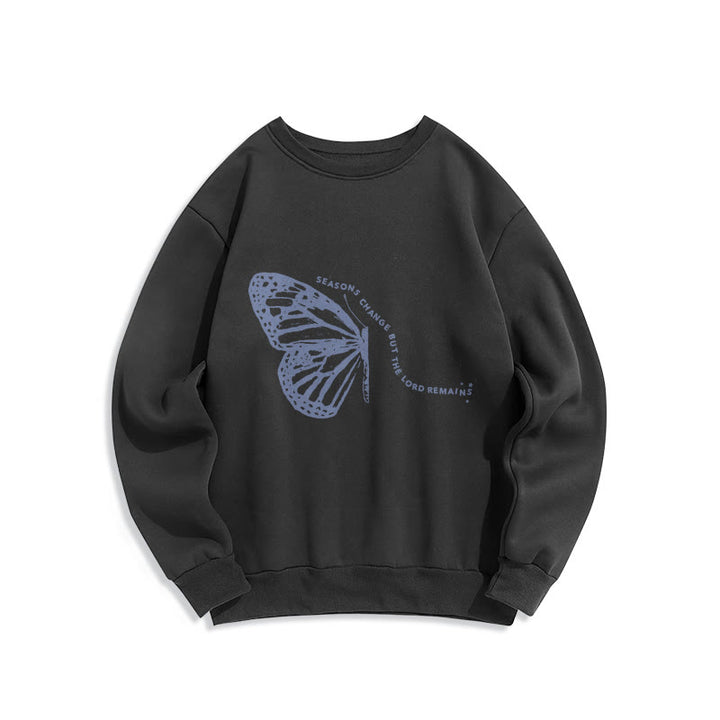Christianartworkshop Seasons Change Lord Remains Butterfly Motif Fleece Lined Polyester Sweatshirt - Black - 2XL - image 7