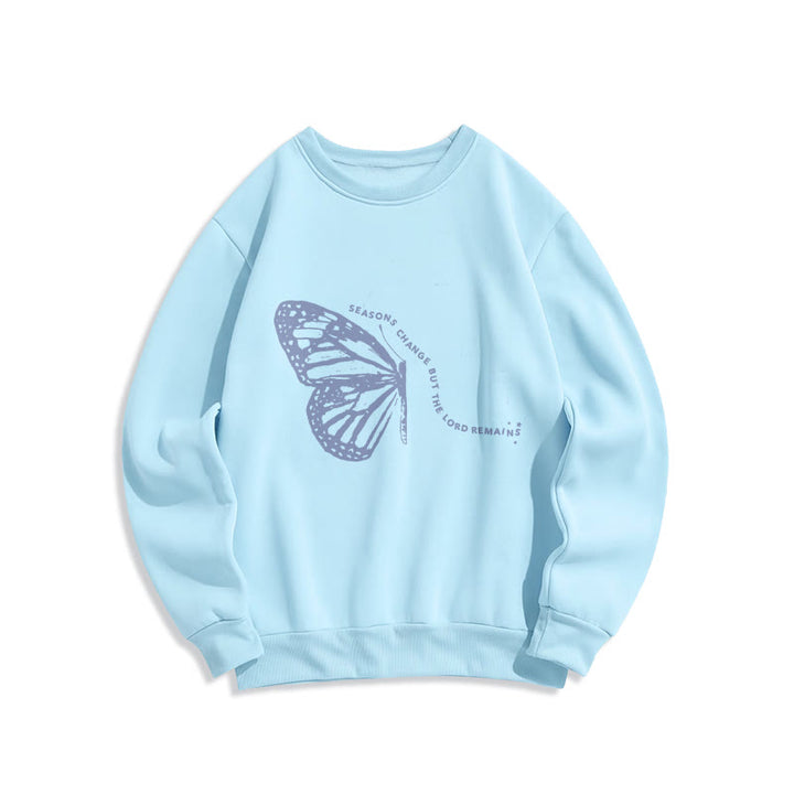 Christianartworkshop Seasons Change Lord Remains Butterfly Motif Fleece Lined Polyester Sweatshirt - Blue - 2XL - image 3