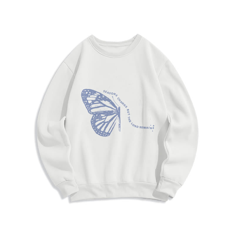 Christianartworkshop Seasons Change Lord Remains Butterfly Motif Fleece Lined Polyester Sweatshirt - White - 2XL - image 1