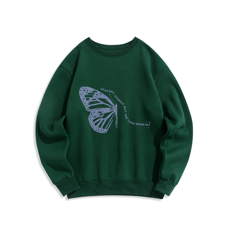 Christianartworkshop Seasons Change Lord Remains Butterfly Motif Fleece Lined Polyester Sweatshirt - Green - 2XL - image 5