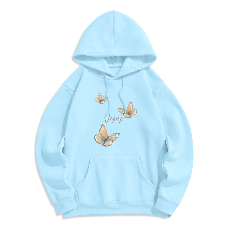Christianartworkshop Gentle Style Butterfly Whisper of Jesus Fleece Lined Polyester Hoodie - Blue - 2XL - image 0