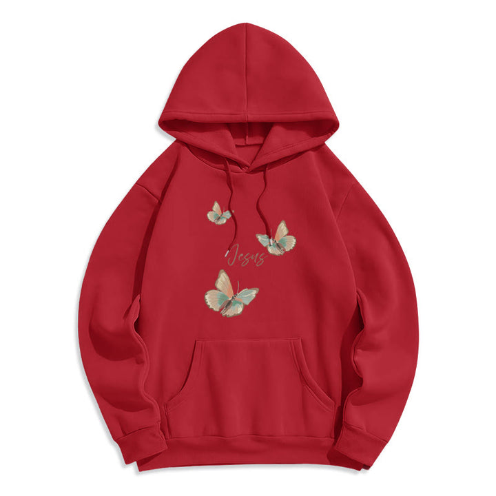 Christianartworkshop Gentle Style Butterfly Whisper of Jesus Fleece Lined Polyester Hoodie - Red - 2XL - image 6
