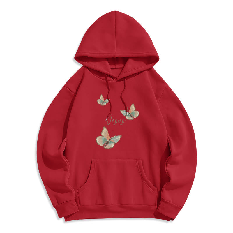 Christianartworkshop Gentle Style Butterfly Whisper of Jesus Fleece Lined Polyester Hoodie - Red - 2XL - image 6