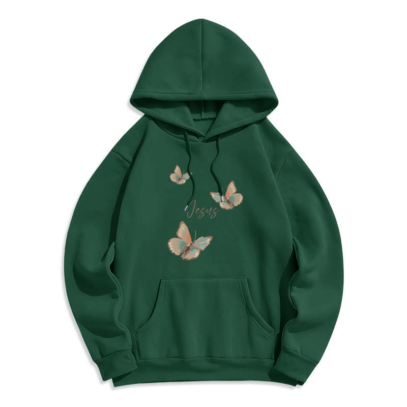 Christianartworkshop Gentle Style Butterfly Whisper of Jesus Fleece Lined Polyester Hoodie - Green - 2XL - image 8