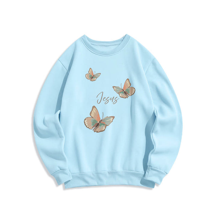 Christianartworkshop Gentle Style Butterfly Whisper of Jesus Fleece Lined Polyester Sweatshirt - Blue - 2XL - image 0