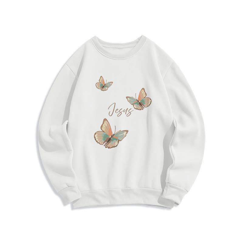Christianartworkshop Gentle Style Butterfly Whisper of Jesus Fleece Lined Polyester Sweatshirt - White - 2XL - image 2