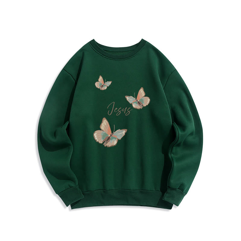 Christianartworkshop Gentle Style Butterfly Whisper of Jesus Fleece Lined Polyester Sweatshirt - Green - 2XL - image 5