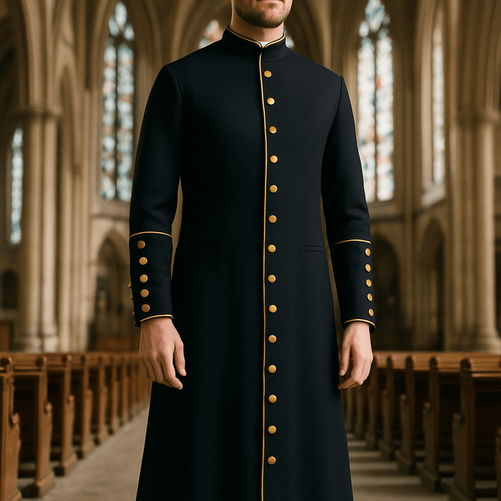 Christianartworkshop Classic Multicolor Clergy Robe with Contrast Trim & Medieval Elegance - Black with Gold Trim - 3XL - image 1