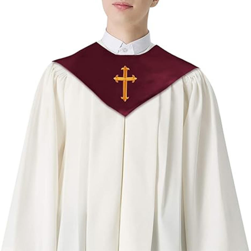 Christianartworkshop Ceremonial Clergy Robe with Wine Red Stole & Embroidered Cross - image 2