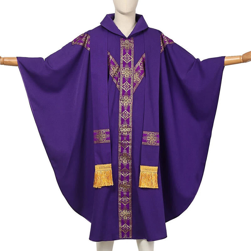 Christianartworkshop Medieval Cloak Clergy Robe with Golden Religious Patterns - Purple - One Size Fits All (Length 130cm) - image 10