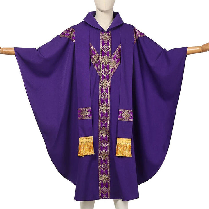 Christianartworkshop Medieval Cloak Clergy Robe with Golden Religious Patterns - Purple - One Size Fits All (Length 130cm) - image 10