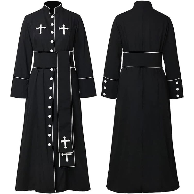 Christianartworkshop Ceremonial Black and White Stand Collar Clergy Robe with Belt & Cross Motifs - Black - 2XL - image 9