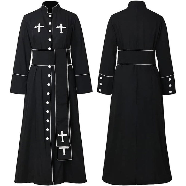 Christianartworkshop Ceremonial Black and White Stand Collar Clergy Robe with Belt & Cross Motifs - Black - 2XL - image 9
