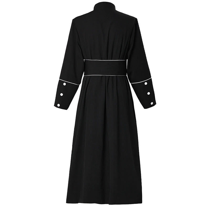 Christianartworkshop Ceremonial Black and White Stand Collar Clergy Robe Cassock with Belt & Cross Motifs - image 12