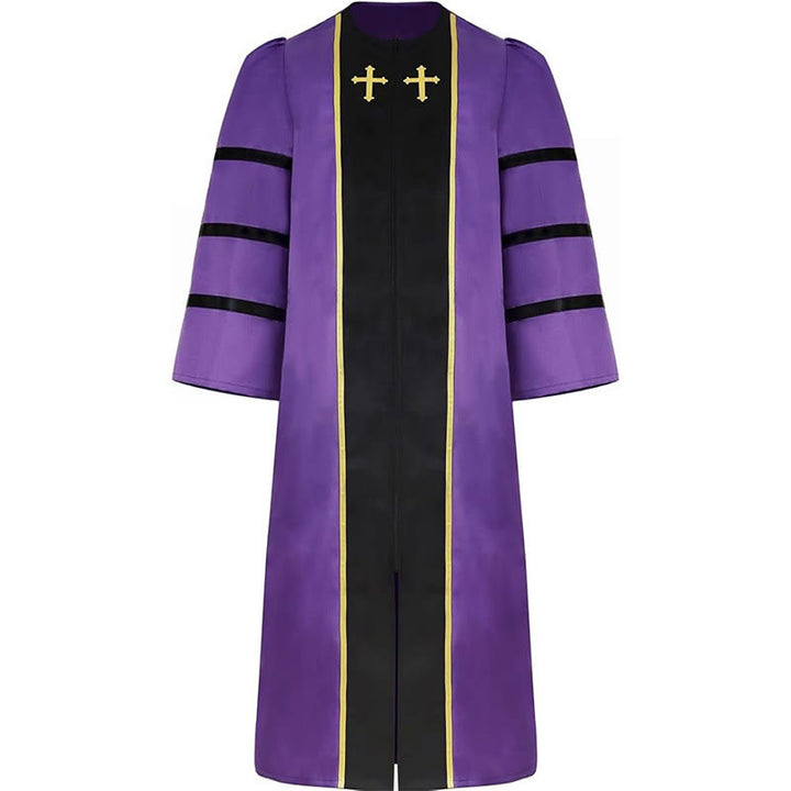 Christianartworkshop Ornate Purple Clergy Robe with Golden Cross & Striped Style - image 2