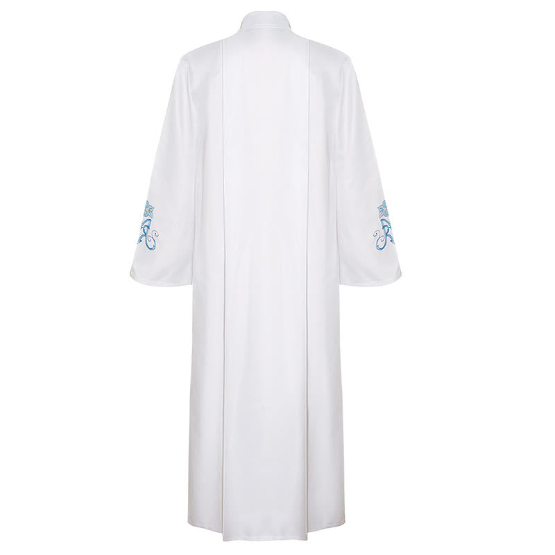 Christianartworkshop Graceful White High Neck Clergy Robe with Blue Lily Floral Design - image 5