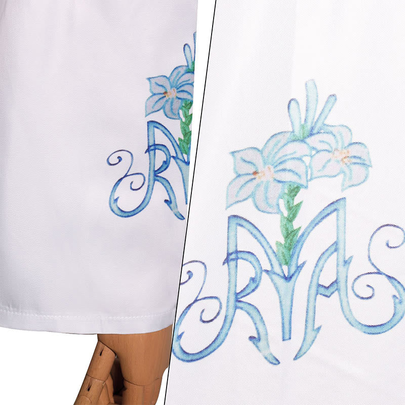 Christianartworkshop Graceful White High Neck Clergy Robe with Blue Lily Floral Design - image 6