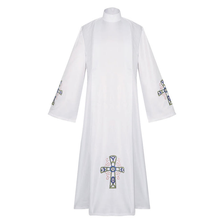 Handmade Traditional White Clergy Robe with Colorful Ornate Crosses ...