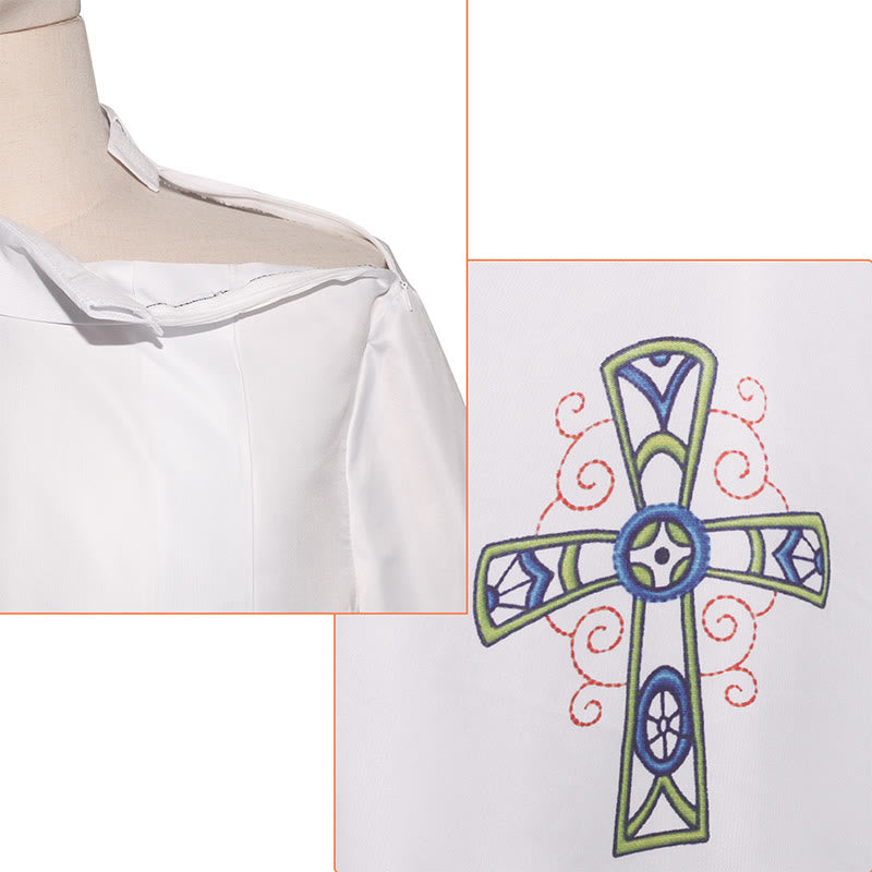 Handmade Traditional White Clergy Robe with Colorful Ornate Crosses ...