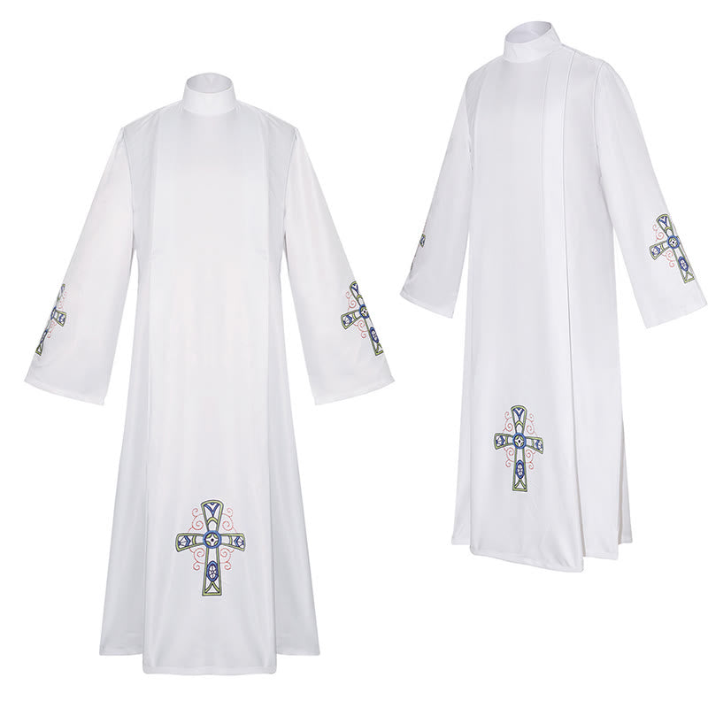 Handmade Traditional White Clergy Robe with Colorful Ornate Crosses ...