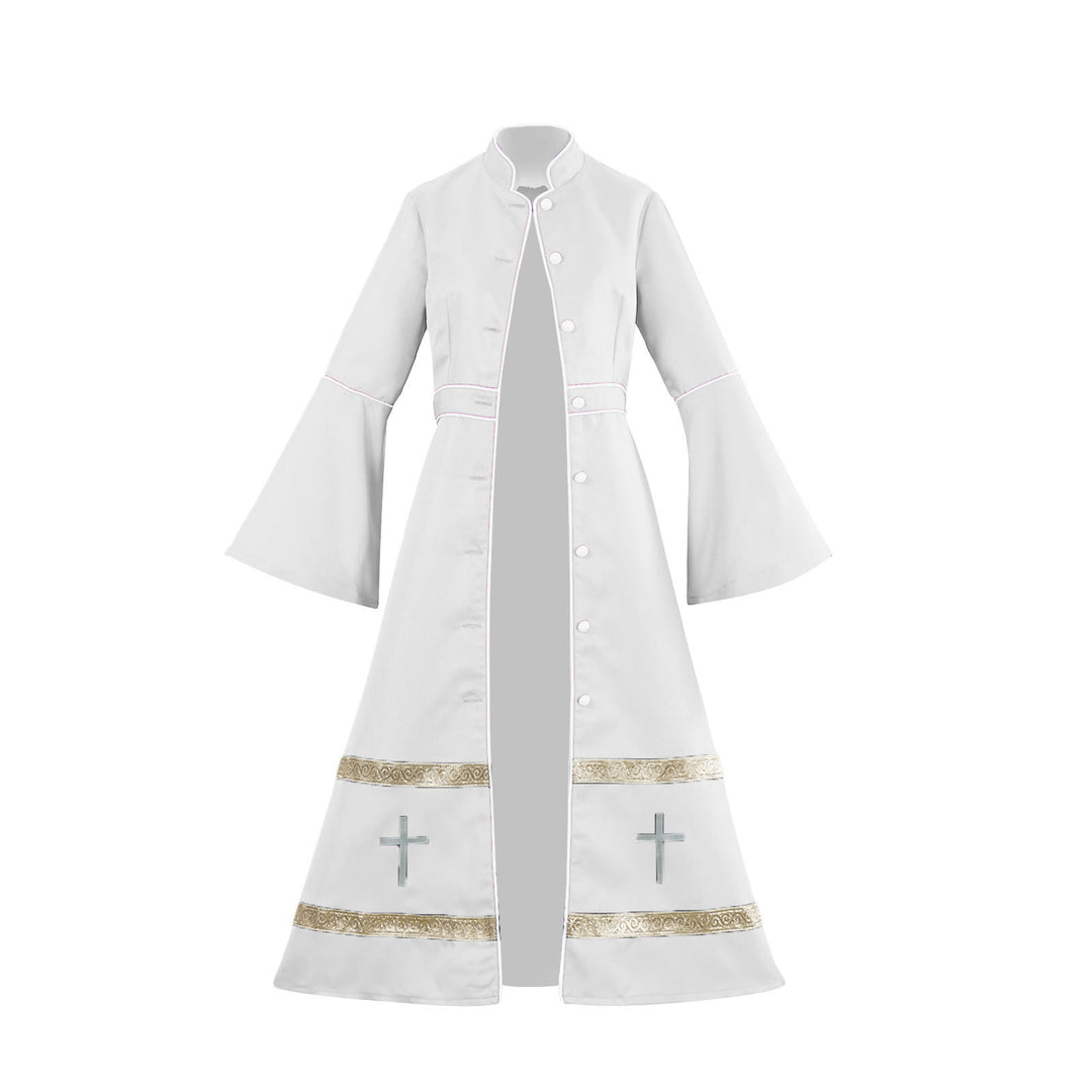 Christianartworkshop Multicolor Flared Sleeves Clergy Robe with Cross Motifs & Ritual Aesthetic - White - 3XL - image 12