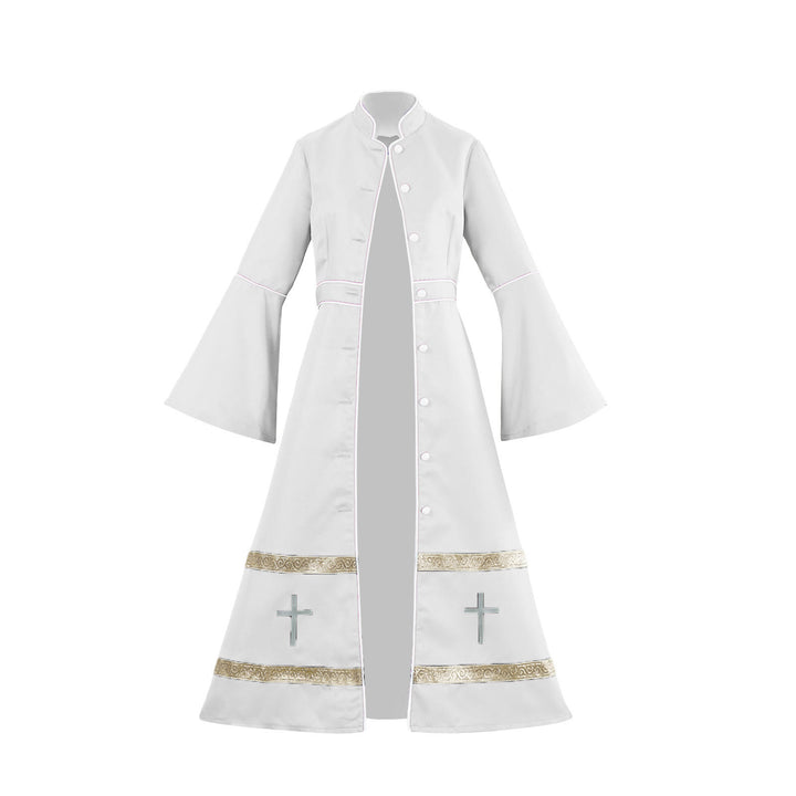 Christianartworkshop Multicolor Flared Sleeves Clergy Robe with Cross Motifs & Ritual Aesthetic - White - 3XL - image 12