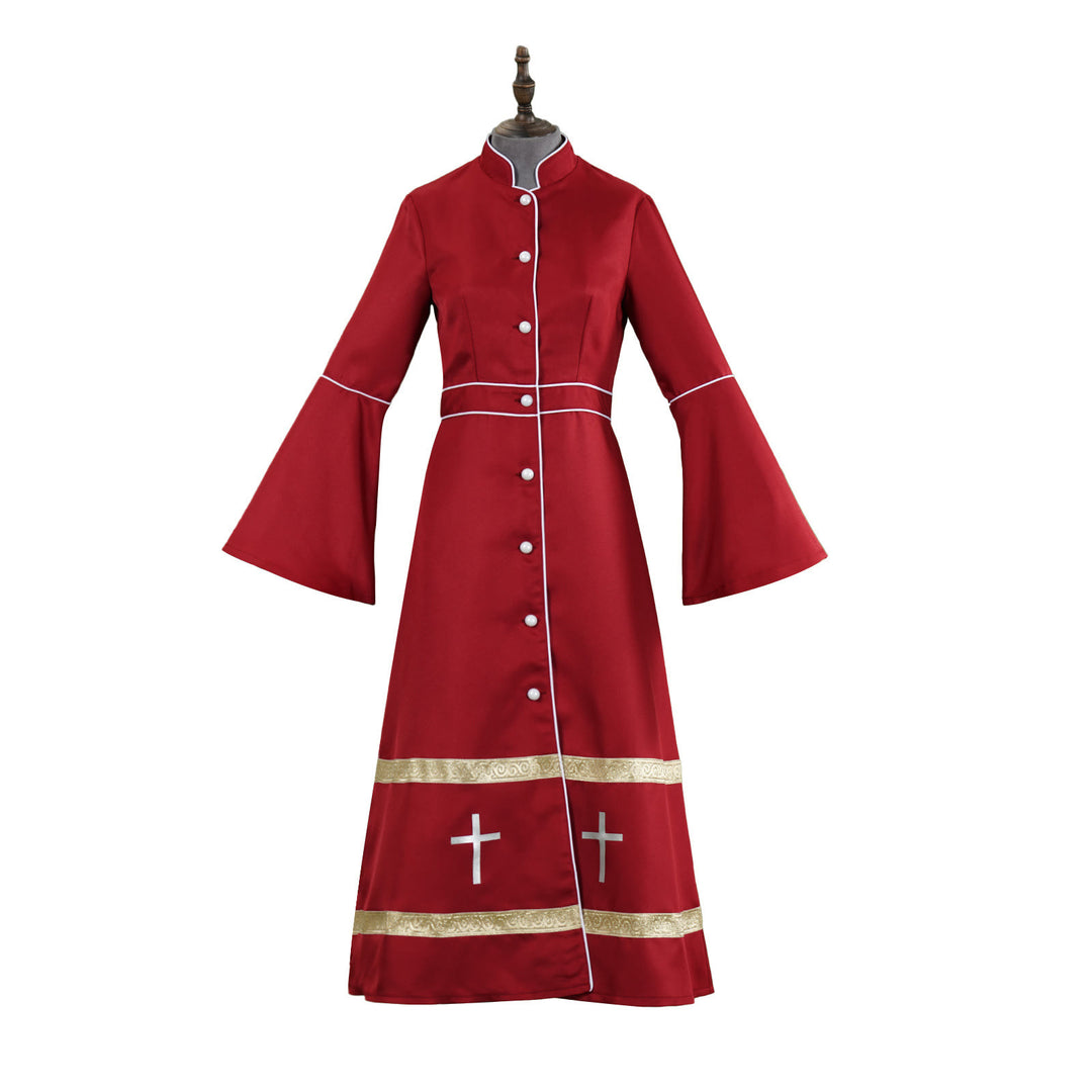 Christianartworkshop Multicolor Flared Sleeves Clergy Robe with Cross Motifs & Ritual Aesthetic - Red - 3XL - image 3
