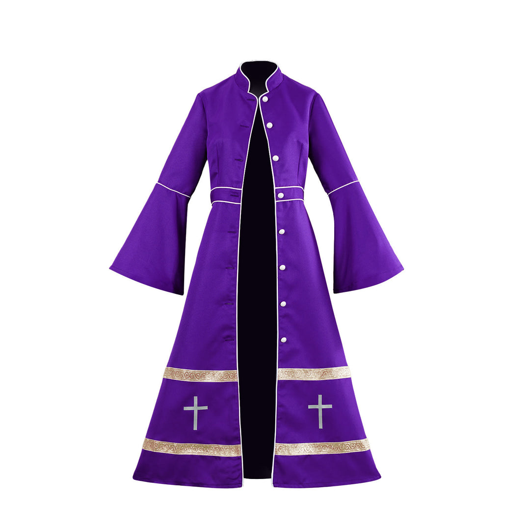 Christianartworkshop Multicolor Flared Sleeves Clergy Robe with Cross Motifs & Ritual Aesthetic - Purple - 3XL - image 10