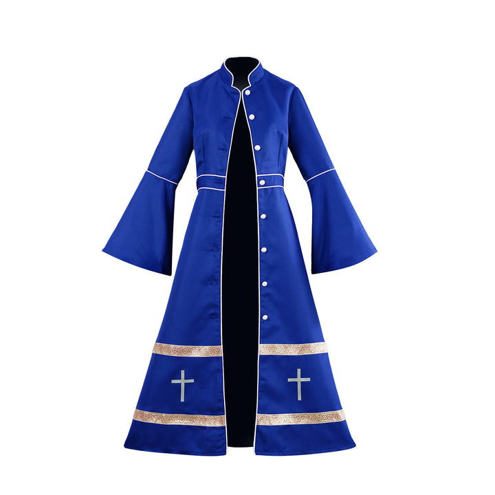 Christianartworkshop Multicolor Flared Sleeves Clergy Robe with Cross Motifs & Ritual Aesthetic - Blue - 3XL - image 11
